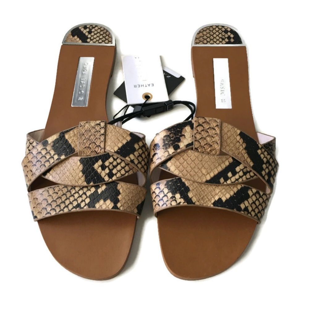 ZARA Leather Crossover Flat Sandals Size 8 NWT 
